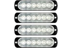 KaiDengZhe 4pcs 6LED White Ultra Thin Sync Feature Warning Emergency Beacon Hazard Flash Caution Strobe Light Bar Surface Mount for Car Truck 12-24V