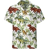 GANMP Hawaiian Shirt for Men Tropical Animal Flowers Button Down Shirts Tropical Casual Shirt Short Sleeve Summer Shirt Large, Dinosaur