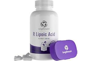 LONGLIFENUTRI R-Alpha Lipoic Acid 300mg Stabilized 120 Vegetarian Capsules | Na R-ALA Supplement | Pure Powder Active | Non GMO Gluten & Free