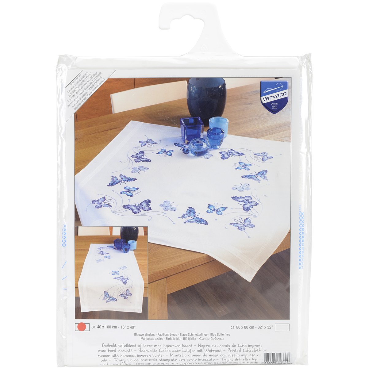 Vervaco "Blue Butterflies Runner Embroidery, 100 Percent Cotton, Multi-Colour