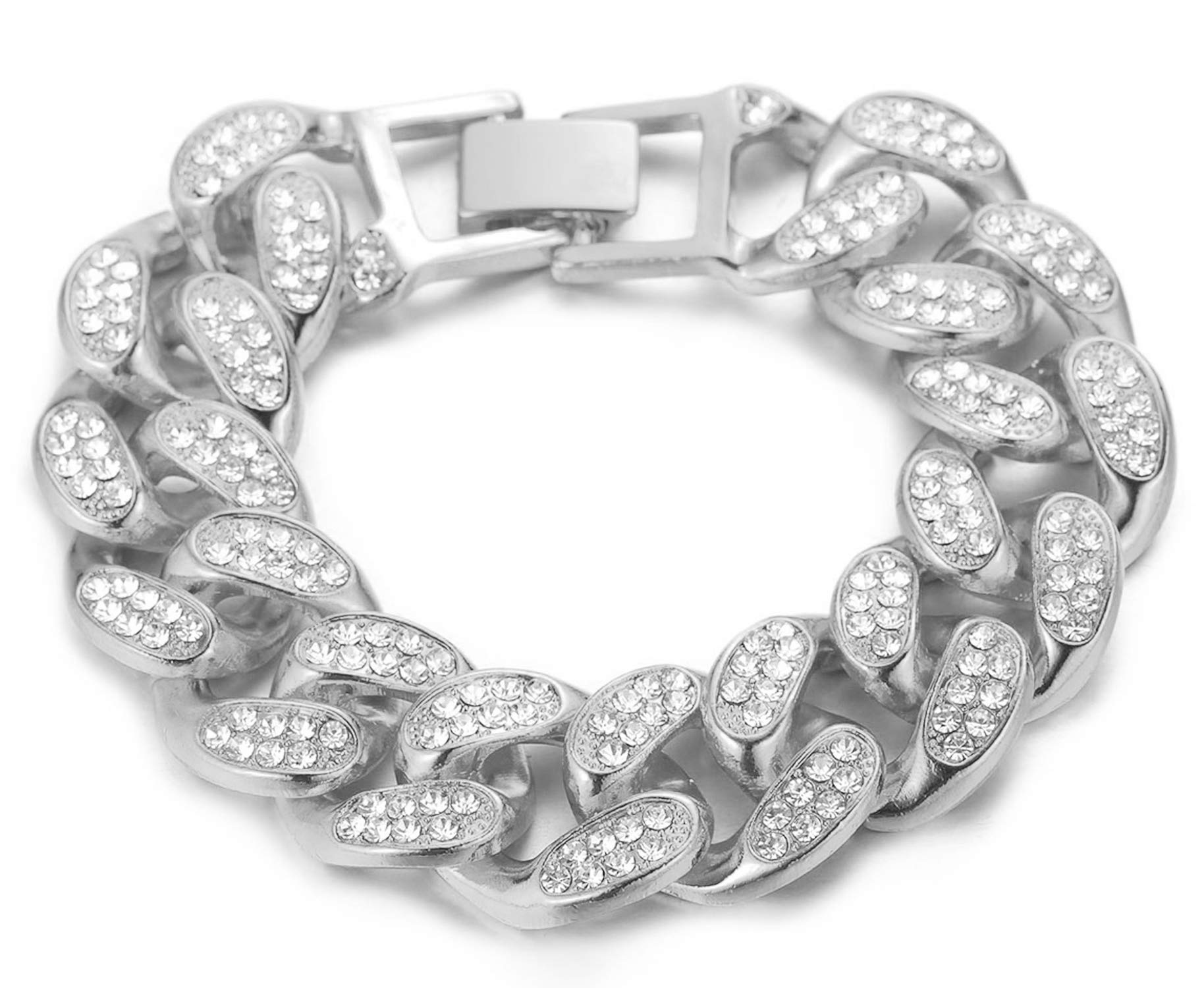 HALUKAKAH Cuban Link Chain for Men Iced Out,20MM Men's Gold Chain Miami Platinum White Gold Finish Bracelet 20cm,Full Cz Diamond Cut Prong Set,Gift for Him