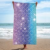 Irisbell Cotton Beach Towel 63 x 32 inch Large Sand Free Towels for Travel,Quick Dry Absorbent Swimming Beach Towels for Pool Yoga Gym Camping (Mermaid Blue)