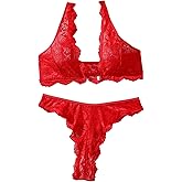 SOLY HUX Women's Lace Lingerie Set Front Closure Matching Bra and Panty Sets