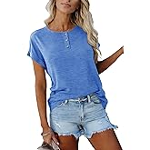 APOFER Women's Casual Short Sleeve T-Shirts Summer Basic Crew Neck Loose Fit Henley Shirts