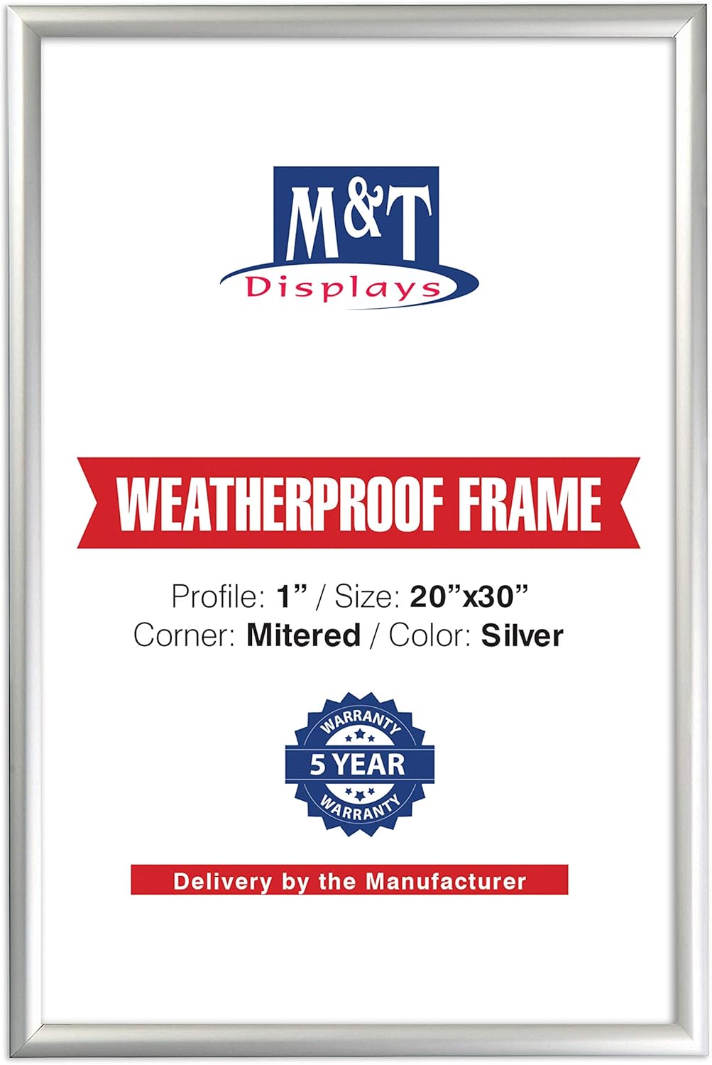 M&T Displays Front Loading 1" Mitered Weatherproof Snap Frame, 20"x30"