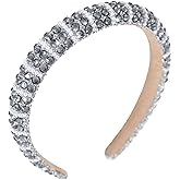 Gmmidea Silver Diamond Rhinestone Headbands for Women Girls Bling Sparkle Beaded Crystal Headband Jeweled Thick Padded Hairband Non Slip Glitter Hair Hoop Accessories A-Gray