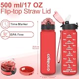 GOPPUS 500ml Kids Water Bottle with Straw BPA Free Time Markings Red view 5