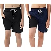 IRELIA 2 Pack Boys 2 in 1 Running Shorts Kids Box Brief Liner Compression Active Sports Shorts