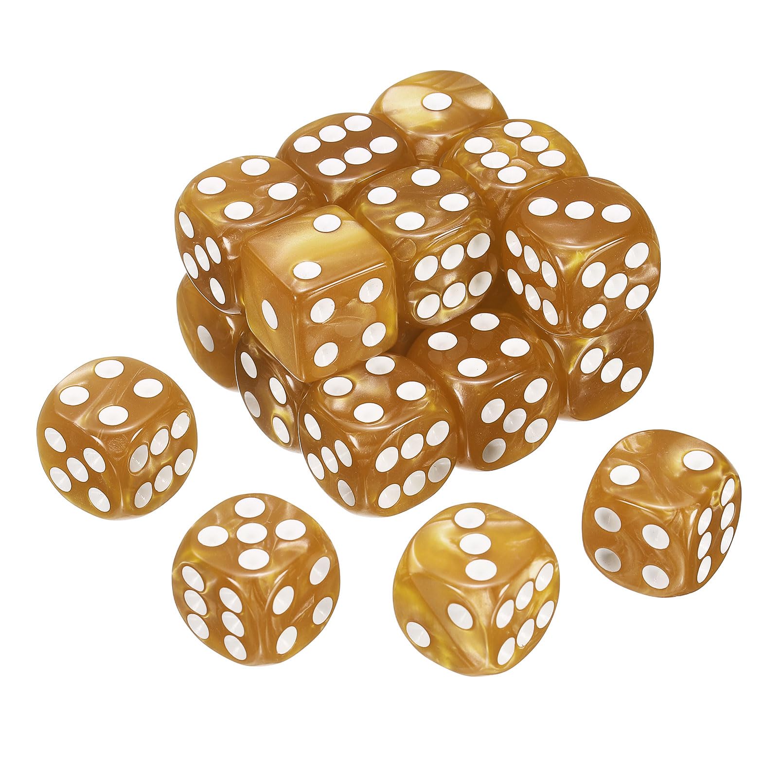 sourcing map 24Pcs 6 Sided Colored Standard Dice, 16mm Acrylic D6 Mini Polyhedral Pearl Pattern Game Dice Set for Table Games, Orange/White Point