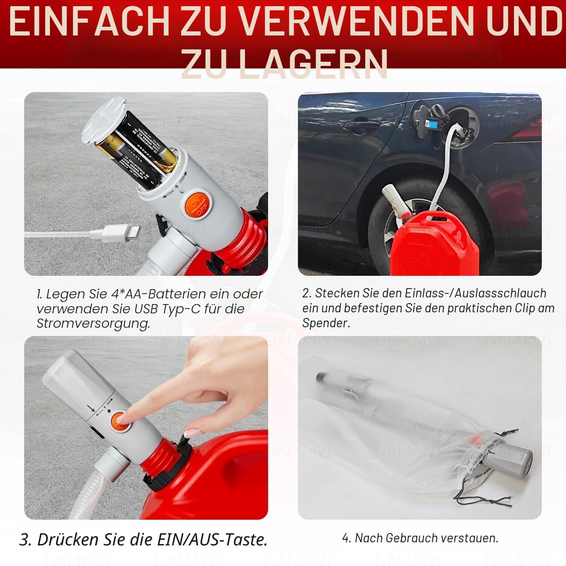 Benzinpumpe für kanister – 2026 UPGRADE 3.2 GPM, Dual-Strom (USB-C/AA), Elektrische Kraftstoff Umfüllpumpe mit Auto-Stop, Kanisterpumpe für Diesel, 51-Zoll-Schlauch mit teleskopischer Fasspumpe 2