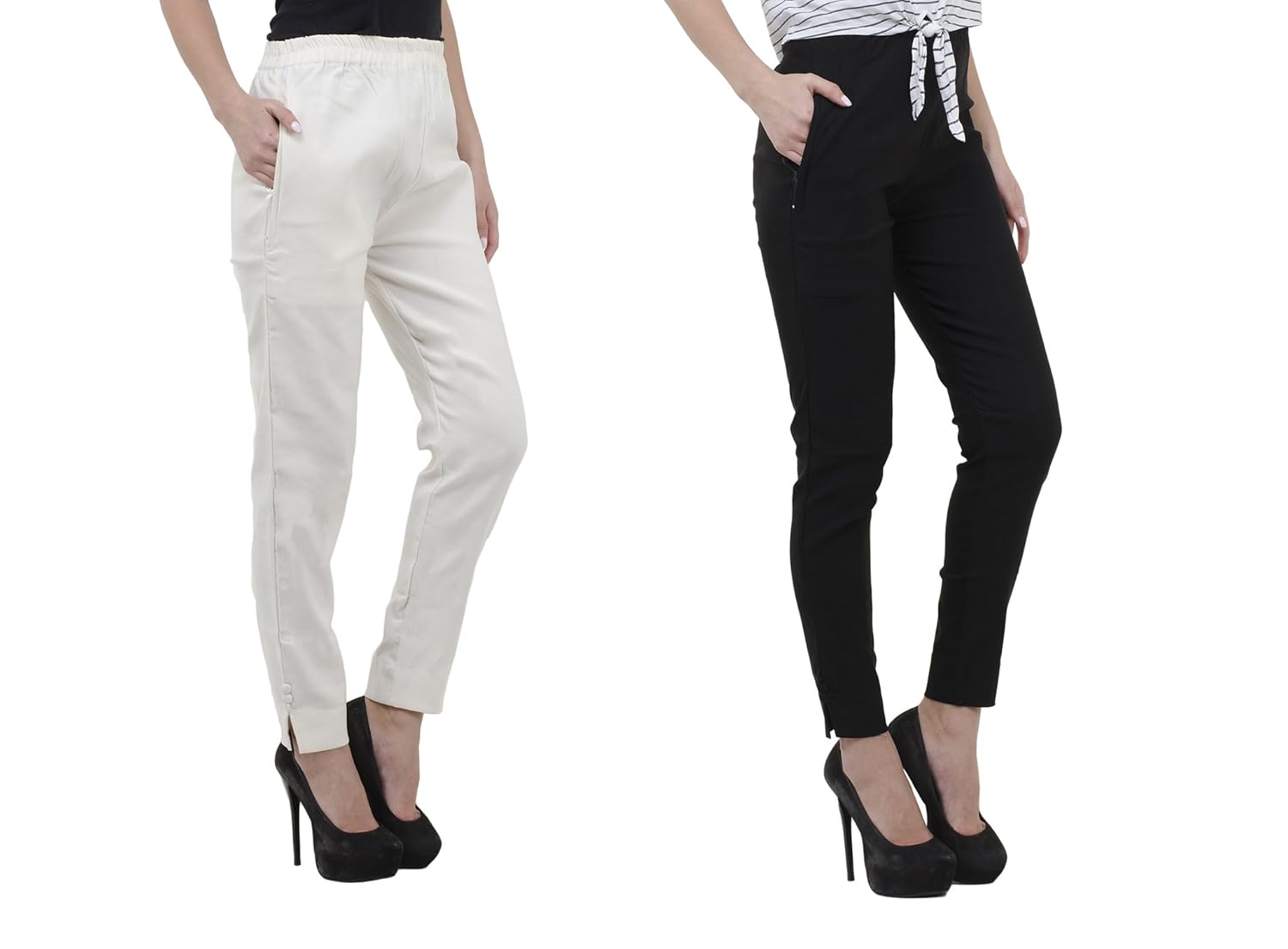aakrithi cotton lycra white & black pant plazo