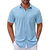 COOFANDY Mens Casual Button Down Shirt Untucked Short Sleeve Strech Wrinkle Free Dress Shirts