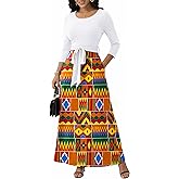 FANDEE Long Dress for Women Casual African Print Empire Waist Maxi Dresses for Wedding Guest, Church, M-3XL