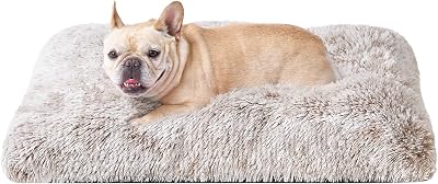 EHEYCIGA Fluffy Dog Crate Bed Medium Calming Anti Anxiety Mat Brown 75x50x7.5cm