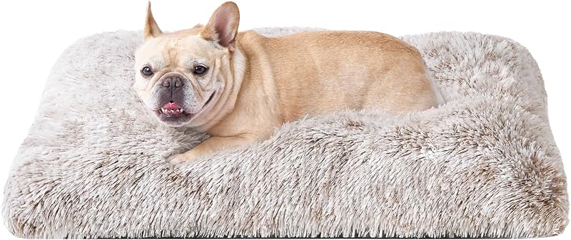 EHEYCIGA Fluffy Dog Crate Bed Medium Calming Anti Anxiety Mat Brown 75x50x7.5cm