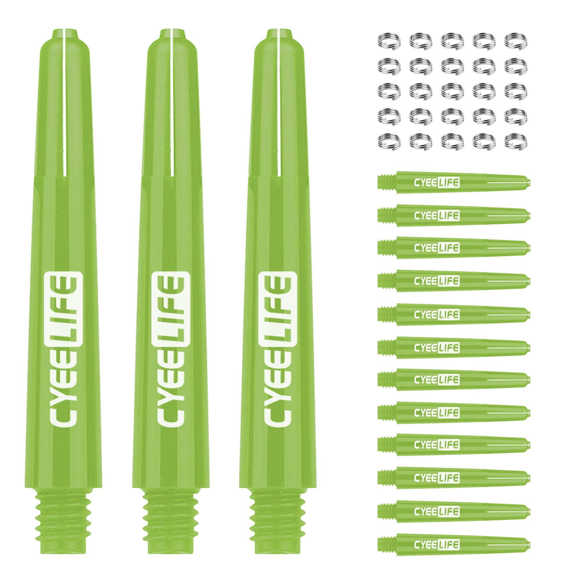 CyeeLife 15pcs Dart Shafts with 20pcs Metal o Rings,5 sets Plastic stems Green 41mm