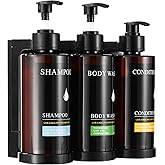 Shampoo and Conditioner Dispenser Shower Soap Dispenser No Drill 3 Chamber, Shampoo Dispenser for Wall Mounted with Waterproof Labels, Wall Mounted Shower Soap Dispenser for Bathroom