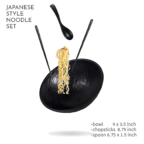 Ramen Bowl and Spoon Set with Chopsticks Large Pho Bowls and Spoons Set  Unbreakable Japanese Melamine Ramen