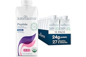 KATE FARMS Organic Adult Peptide 1.5 Formula, Vanilla, Sole-Source, Hydrolyzed Plant-Based Nutrition for Oral or Tube Feeding, 11 Fl oz (12 Pack)