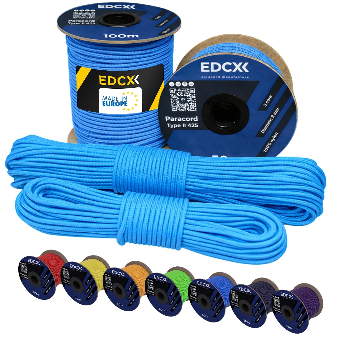 EdcX 3 mm Nylon Paracord 425 (15, 30, 50 and 100m) – 3 mm Type II, 100% Nylon Rope, 3 Strand Rope, 3 mm Nylon Rope in Many Colors (Ice Mint, 15 m)