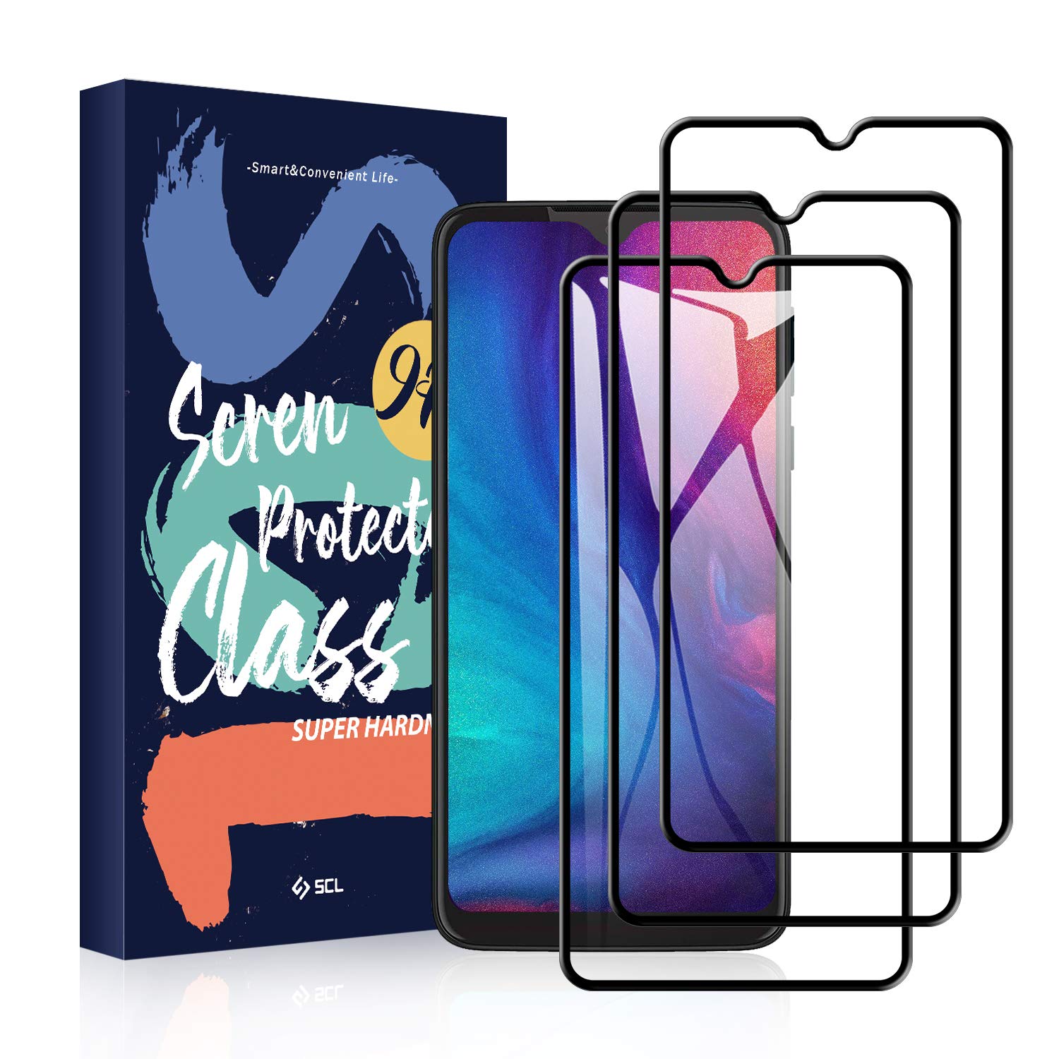 SCL Moto G8 Play Screen Protector Motorola G8 Play Tempered Glass for Moto G8 Play,[Black] [3 Pack], Tempered Glass 3D Full Coverage 9H Hardness