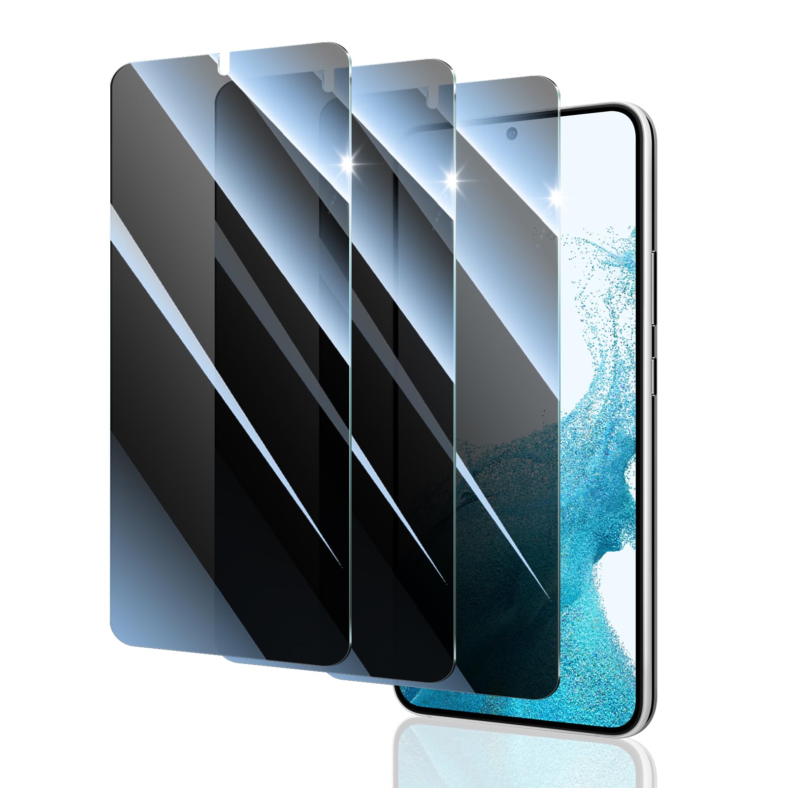 Privacy Screen Protector for Samsung Galaxy S22+/S22 Plus/S23+/S23 Plus, Anti-Spy Tempered Glass, 9H Hardness Anti-Scratch Shatterproof, Secure Private Protection, Bubble-Free Easy Install Case Friendly - 3 Pack
