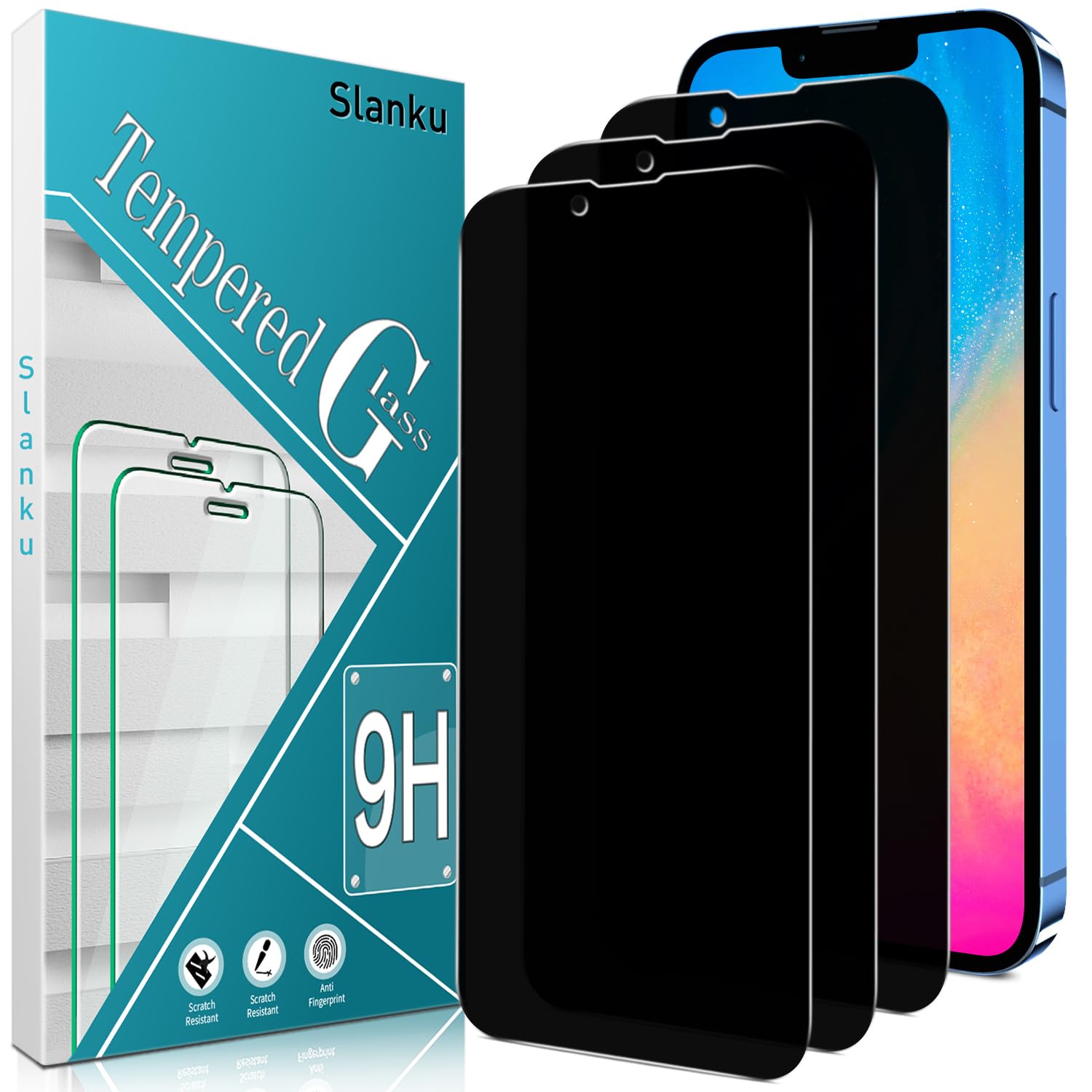 Slanku 3 Pack Privacy Screen Protector For iPhone 13 Mini (5.4 inch), 9H Tempered Glass, Anti-Spy, Anti Scratch, Case Friendly, NO Bubble