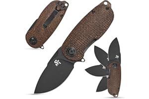 Sitivien ST150 Pocket Folding Knife,Sandvik 14C28N Black Stonewashed Blade with Micarta Handles EDC Tool Knifes for Outdoor Survival,Camping,Hiking,Hunting,Fishing(Brown) … …