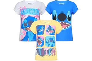 Disney Girls’ Lilo and Stitch 3 Pack T-Shirts for Little and Big Kids– White/Yellow/Blue