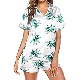 Ekouaer Pajamas for Women Set Silk Satin Pjs Button Down Sleepwear Summer Loungewear Top and Shorts Lounge Set S-XXL
