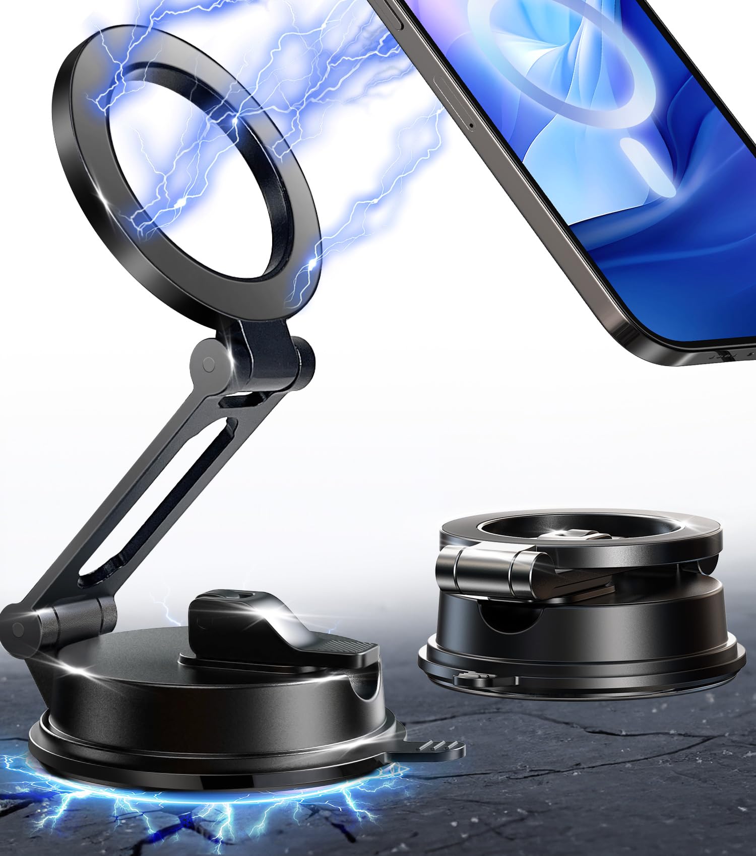 Photo 1 of ?Vacuum Suction Folding Car Mount? Magnetic Car Phone Holder for magsafe, Aerospace Alloy Arm, Best Dashboard/Windshield/Screen Holder for Your Car/Tesla/Gym/Mirror/Shower/Smooth Surface/iPhone