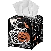 doginthehole Hippie Skull Pumpkin Tissue Box Cover Square Tissue Box Holder Tissue Holders Decorative Modern Facial Paper Holder for Bathroom Bedroom Kitchen Countertop Halloween Decorations
