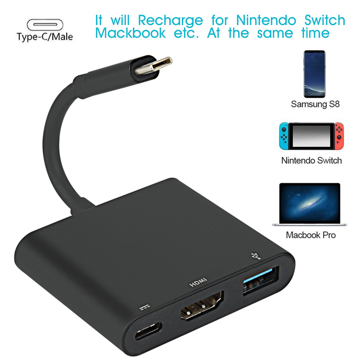 HDMI Adapter for Nintendo Switch, USB-C Charging Cable Switch Hdmi Adapter Support Samsung S8/S8+/MacBook Pro and Type C Hub Adapter for Nintendo Switch