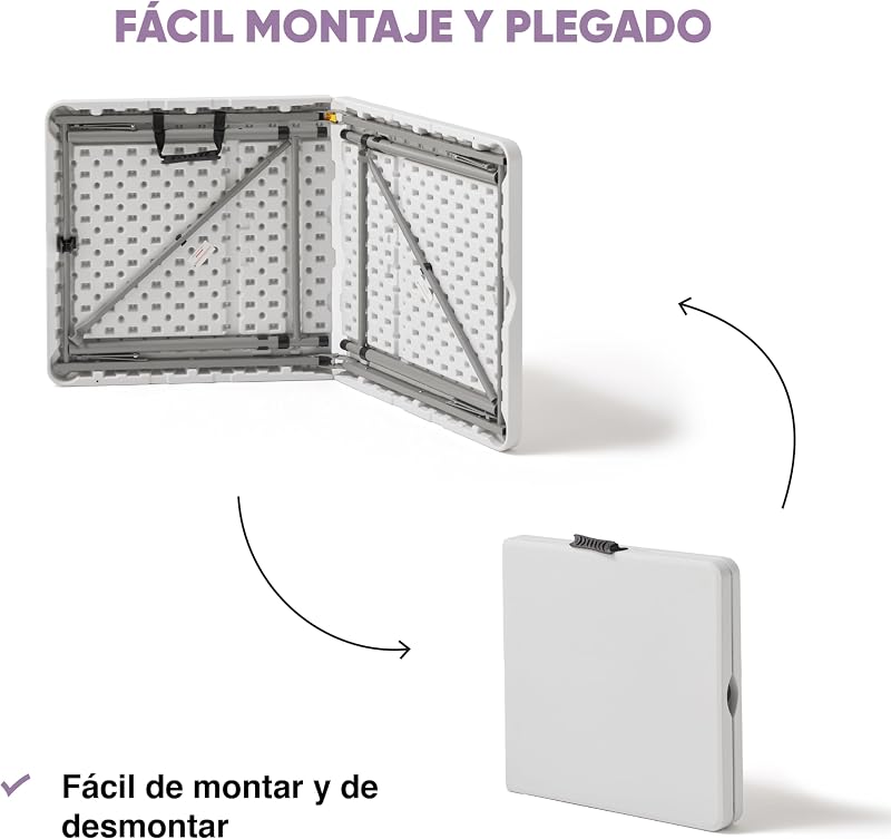 - Mesa Plegable Portátil Multifuncional, 122x60x58/74/90cm, Blanco
