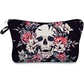 Livel lhood Floral Skull Small Makeup Zipper Bag | Floral Skull Pattern Zipper Pouch, Halloween Present for Friends, Gothic Theme Makeup Bag