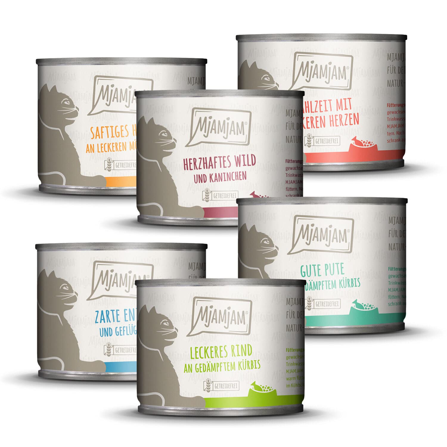MjAMjAM - Premium Wet Food for Cats - Mixed Package III - Chicken and Pumpkin, Turkey, Duck and Poultry, Hearts, Chicken, Beef, Pack of 6 (6 X 200 g), Grain-free with Extra Meat