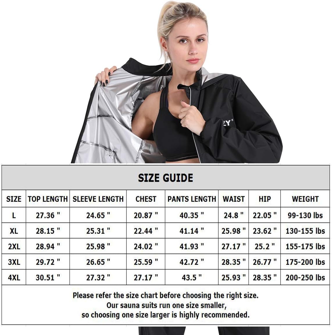 DNRZY F.I.T Sweat Sauna Suit Weight Loss for Men and Women, Long Sleeve Waterproof Black Workout Clothes Hooded Jacket Pants for Men and Women : Sports & Outdoors