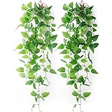 Mocoosy 2 Pack Artificial Hanging Plants with Baskets, Fake Hanging Ivy Vine Wall Hanging Plants Greenery for Home Garden Roo