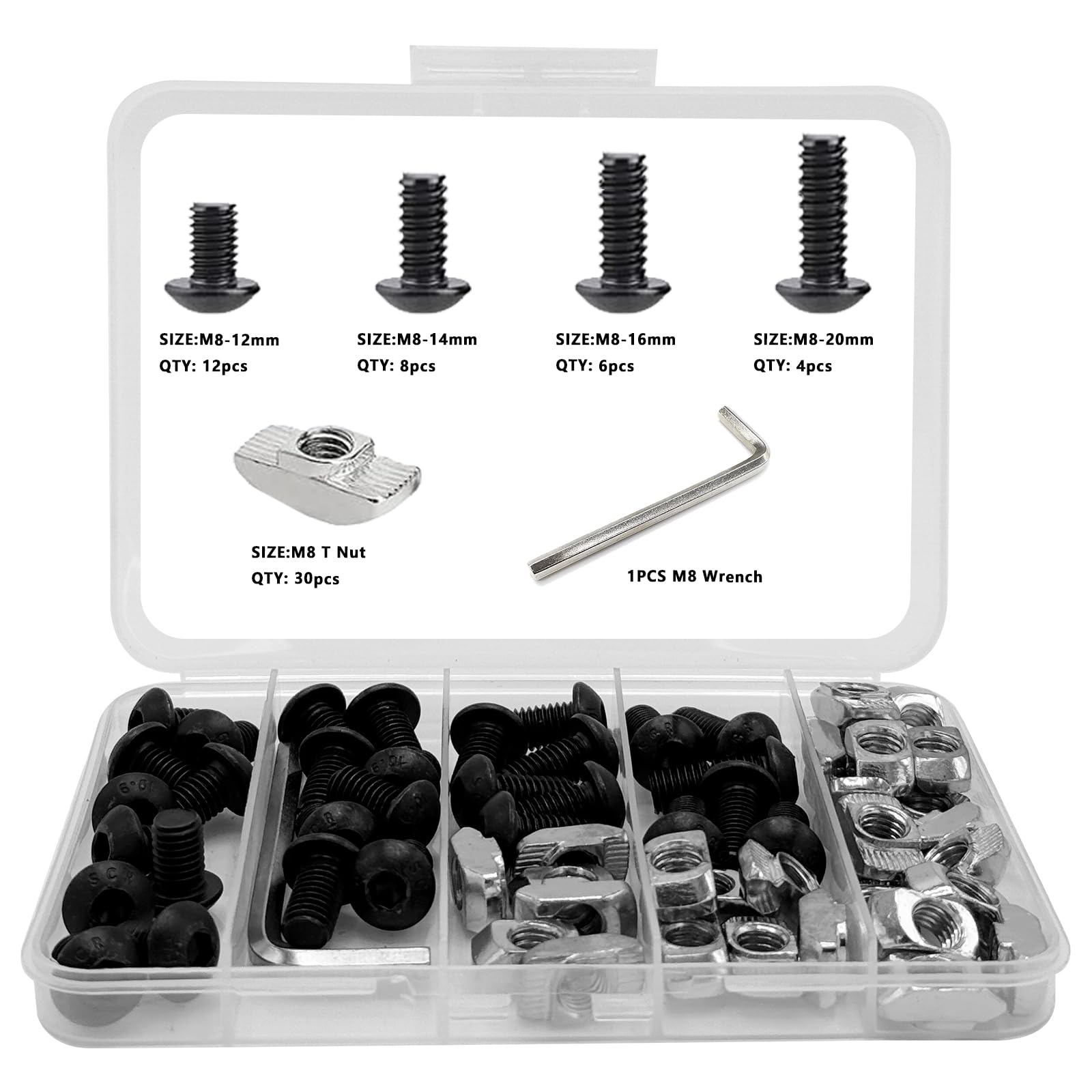 Photo 1 of 60Pcs 4040 Aluminum Extrusion Hardware Accessories, M8 T Nuts scerws kit for 10mm T Slot Rail 4040 Aluminum Extrusion Connectors
