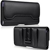 ACCKUO Leather Phone Holster with Strong Metal Belt Clip and Card Holder Compatible with iPhone 16 15 14 13 12 and Pro, Galaxy S25 S24 S23 S22 S21 S20 for Everyday Protection, M-Black