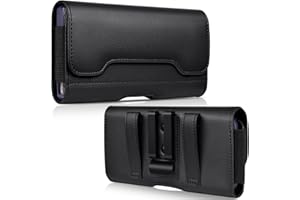 ACCKUO Leather Phone Holster with Strong Metal Belt Clip and Card Holder Compatible with iPhone 16/15/14/13/12 Pro Max, Galaxy S25/S24/S23/S22/S21/S20 Plus and FE for Everyday Protection, L-Black