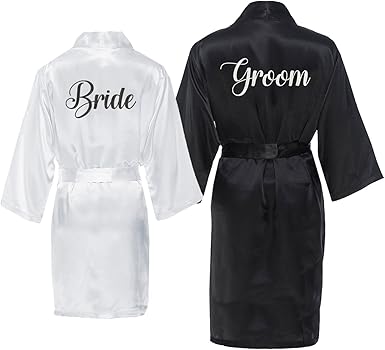 Bride And Groom Satin Robe Set Black White At Amazon Women S