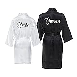 Bride and Groom Satin Robe Set Black, White