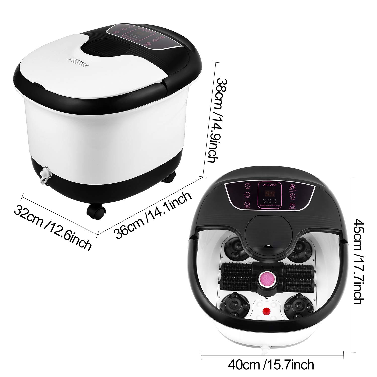 ACEVIVI Foot Spa Bath Massager with Massage Rollers and Balls(Motorized) for Health and Cleaning, Feet Bath Tub with Heat and Bubbles, Temp+/-, Timer, and Modes Control, Rotating Pedicure Stone: Beauty