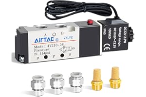RONGSTAR 1/4"NPT Solenoid Valve AirTAC 4V210-08 DC12V Single Coil Pilot-Operated Electric 2 Position 5 Way Connection Type Outlet Wire