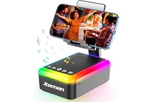 JTEMAN Gifts for Men Women, Cell Phone Stand with Bluetooth Speaker and Light, Portable Lanyard, Cool Tech Gifts for Dad Mom Husband, Unique Birthday Gift Ideas Black