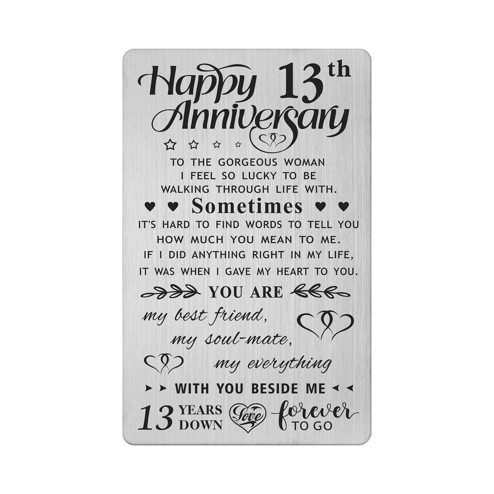 FALOGI 13th Anniversary Card Gifts for Wife, Happy 13 Year Anniversary Card, Metal Engraved Wallet Card