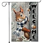 Welcome Garden Flag 12x18inch The Nut Squirrel Winter Garden Flags Yard Porch House Flag Double-Side For Home Outdoor Yard Patio Lawn Decor,Christmas Garden Decorations (RMQ-42, 12"X18")