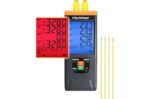 Thermocouple Thermometer Data Logger 4 Channel Digital K Type Temperature Data Logger Recorder with 48K Records, 328~2498℉ (-