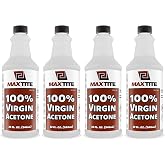 MAXTITE Acetone 32 Fl Oz (Pack of 4) - Industrial Grade Solvent Cleaner, Fast-Evaporating Degreaser for Metal, Glass &amp; Composite Surface Prep, Paint &amp; Adhesive Removal